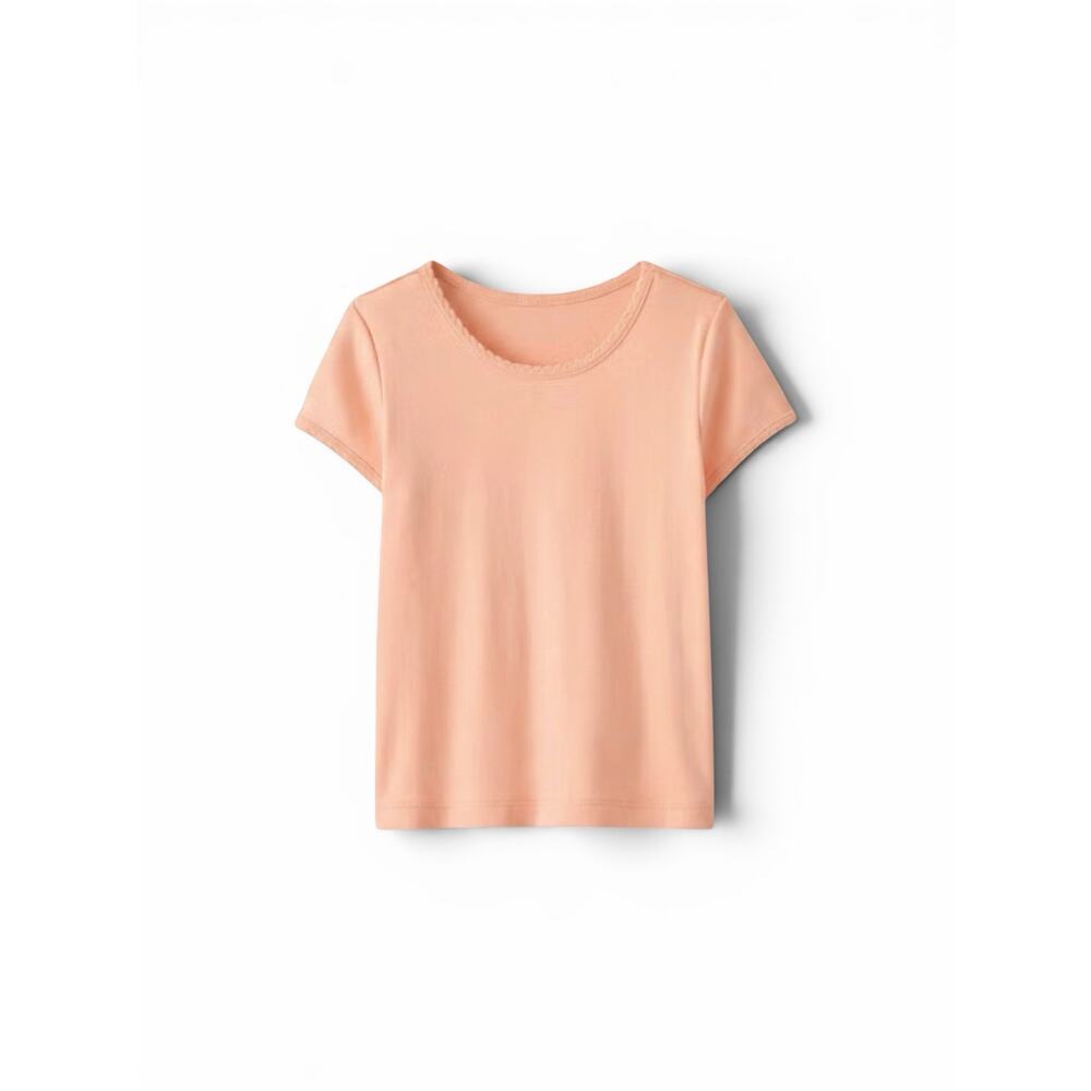 Hanna Andersson Ribbed Tee Peach Crème Size 6/7 NWT Slim Fit Scalloped Trim